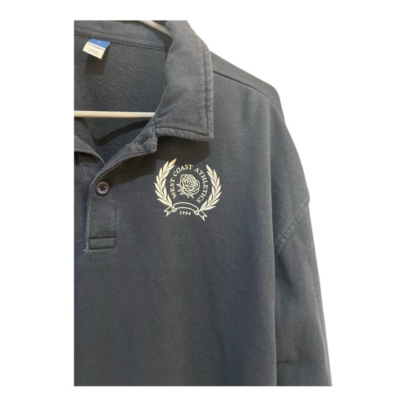 Old Navy Blue Collared Cropped Rugby Sweatshirt with Crest preppy Medium - Picture 4 of 14